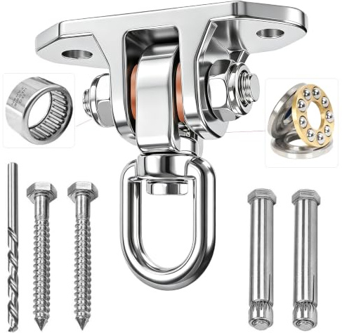 Yyiwhmy Gancio da soffitto per carichi pesanti, girevole a 360° + 180°, in acciaio inox 304, con cuscinetto per travi in legno e soffitto in cemento, per appendere poltrona sospesa, sacco a sabbia
