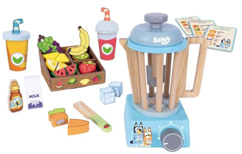 Bluey - Juego de batidos de madera - Licuadora de juego de simulación y accesorios de frutas - Juguete imaginativo de cocina para niños a partir de 3 años