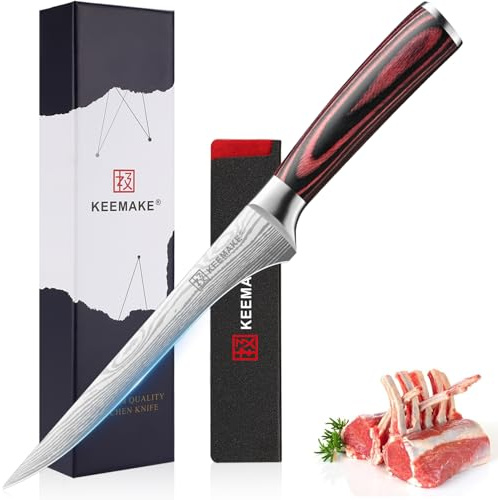 KEEMAKE Couteau Cuisine à Désosser 16 cm, Couteau de Cuisine Professionnel avec Fourreau de Lame, Couteaux en Acier Inoxydable à Filet Poisson