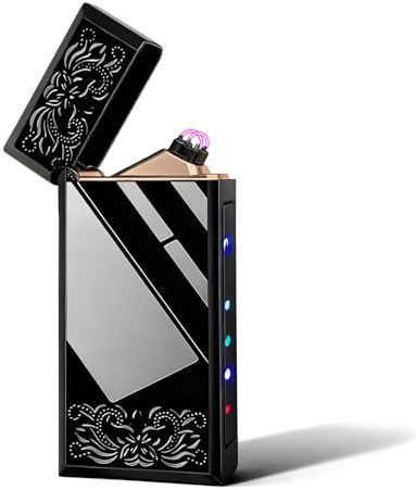 Mechero eléctrico a prueba de viento, de plasma eléctrico, recargable por USB, con indicador de batería, encendedor eléctrico para velas, al aire libre, regalos para hombres, negro