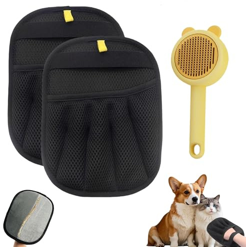 AONEGOLD 2pcs Manopla Quita Pelos Mascota con Pet Brush Reusable Electrostáticos Pet Hair Remover Gloves Double Sided Pets Deshedding Glove Quitapelos Guante Pelo Gatos Perros