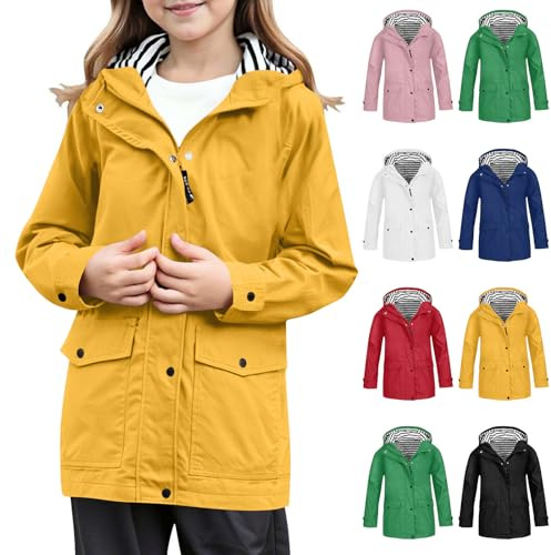 Genérico Chaqueta Impermeable con Capucha para Niñas Chubasquero Cortavientos Ligero Chaquetas de Lluvia para Niños 5-14 Años