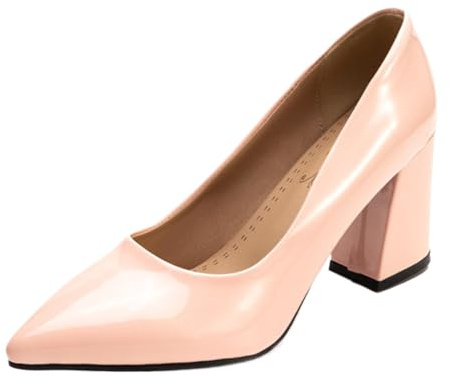 CHICMARK décolleté con tacco a blocco, tacco da 8 cm, punta da donna, effetto pelle laccata dal design classico, comode per l'ufficio e le serate, Colore: rosa., 32 EU