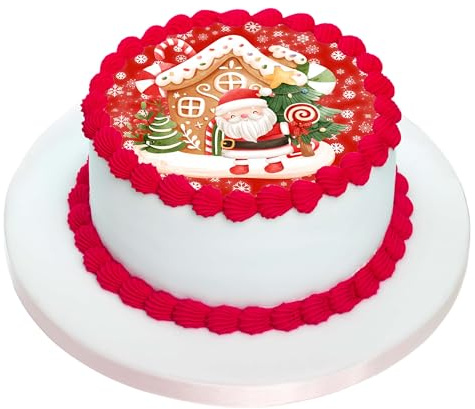 Kardasis Disque comestible de Noël en sucre - Décoration de gâteau et de pâtisserie - Décor comestible avec motifs festifs de Noël - Ø 20 cm rond en papier sucre