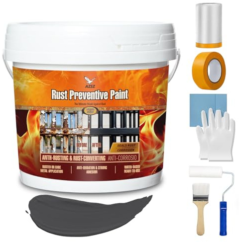 AZSZ 1 Gallon Dark Gray Rust Converter & Primer | 2-in-1 Water-Based Anti-Rust Paint, UV & Heat Resistant Coating for Automotive, Marine & Industrial Use, Covers Up to 250 Sq.Ft