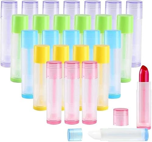 COEWUR 50 Piezas Tubo Bálsamo Labio 5.5 ml Bálsamo Labial Tubos Portátil con Tapas Envase de Contenedores para Crayon Lipstick Bálsamo Labial Casero 3/16 Oz 5 Colores