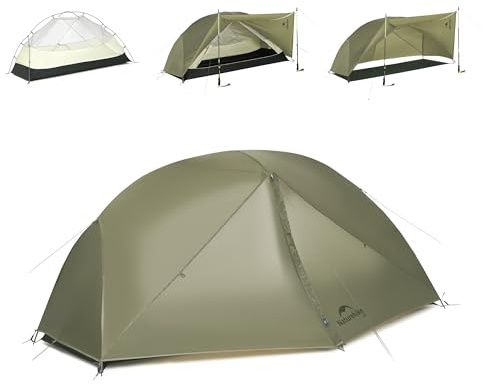 Naturehike Mongar Pro Ultraleichtes Zelte Winddicht Wasserdicht Trekkingzelt Tragbar 1 Personen Zelt 3-4 Saison für Camping Wandern (Olivgrün/1 Personen)