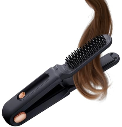 Plancha para el pelo | Cepillo para rizos 2 en 1 recargable con pantalla LED, 3 niveles de temperatura, plancha de viaje, para hombres, mujeres y cabello corto, largo, rizado ondulado