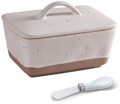 CECOMBINE Ceramic Butter Dish with Lid, Vintage 350ML Butter Dish with Lid, White Butter Storage Container for Refrigerator, Microwave & Dishwasher Safe, Kitchen Container for Butter Cheese Snacks