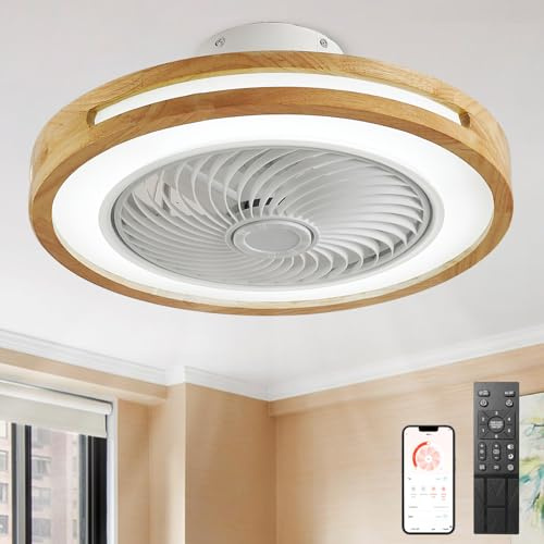 Lámpara de ventilador de techo moderna Lámpara LED regulable con 6 velocidades y temporizador Motor de CC reversible Diseño de madera elegante para dormitorio y sala de estar Ventilador de luz de