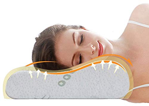 Memory Schaum Kissen Nackenkissen Ergonomisches Nackenstützkissen | Kopfkissen gegen Nackenschmerzen,Memory Foam Orthopädisches Schlafkissen mit abnehmbarem Bambusfaser Kissenbezug