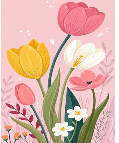 RICUVED Flores Pintura por Números para Adultos -Kit de Pintura por Números con Lienzo 30x40 cm, 3 Pinceles, Pinturas Acrílicas y Gancho Metálico - Ideal para Principiantes