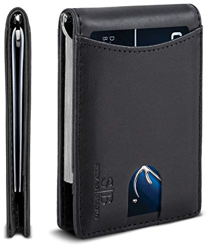 SERMAN BRANDS RFID Blocking Slim Bifold Genuine Leather Minimalist Front Pocket Wallets for Men with Money Clip Thin Gift (Charcoal Black 1.S)