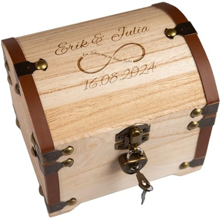 Personalisierte Schatztruhe Hochzeit | Hochzeitsgeschenke für Brautpaar Geld | Geldgeschenke Verpackung Geldscheine Münzen | Schatzkiste Spardose Holzkiste | Hölzerne Hochzeit Geschenk | Unendlichkeit