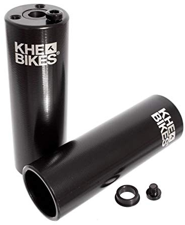 KHE Laser PRO BMX Pegs Schwarz 220 g 10 mm 14 mm 1 Paar | 7005 Aluminium, CNC-gefertigt, Adapter für 10 mm und 14 mm, Blockier-Schraube, Ø 37 mm