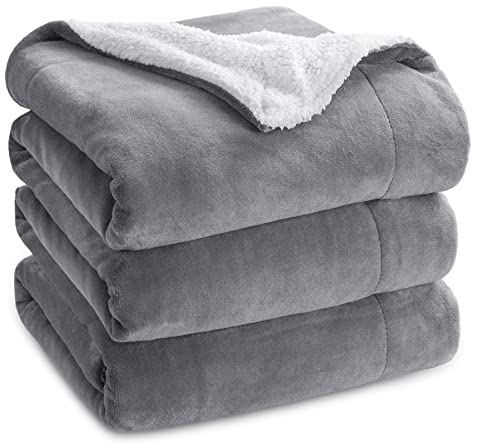BEDSURE Kuscheldecke - Warm Sherpa Wolldecke & Sofadecke, Flauschig Sofaüberwurf Decke, Dicke Couchdecke, Fleecedecke, Flauschige Wohndecke für Couch, Grau, 230x270 cm