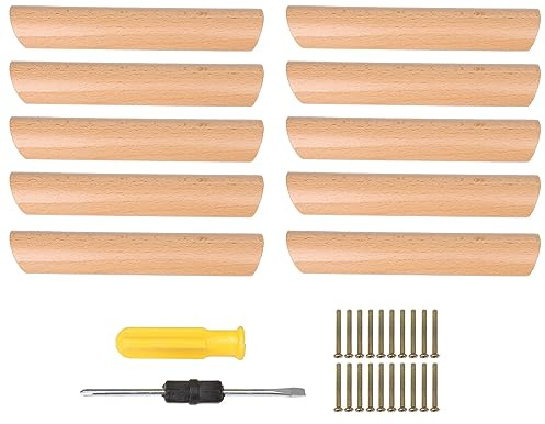 RDEXP 10 Stück halbrunder Holzgriff in Holzfarbe, Teilung 128 mm, ersetzt Küchenschrank, Möbel, Kommode, Kleiderschrank, Schrank, Schublade