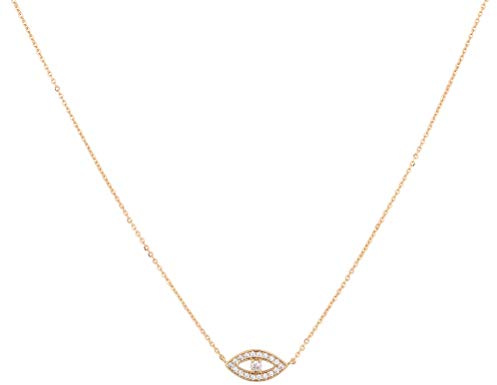 BENEIGE 14k Gold Plated Evil Eye Choker Necklace with Fatima Eye Pendant - Handmade - Minimalist Jewelry for Women, Brass, No Gemstone