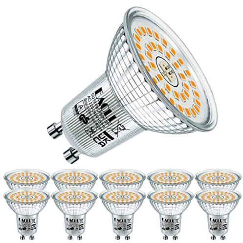 EACLL GU10 LED Warmweiss 6 Watt Ersetzt 90W Halogen Leuchtmittel, 10er-Pack, 660 Lumen 2700 Kelvin Birnen, AC 230V Flimmerfrei Strahler, Abstrahlwinkel 120 Grad Spot, Nicht Dimmbar Reflektorlampen