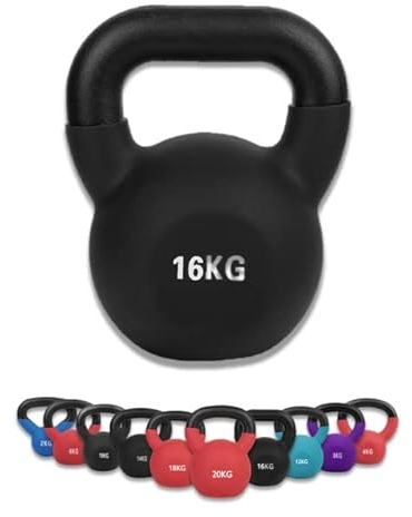 wuuhoo® Kettlebell Dwayne - Kugelhantel 2kg - 28kg aus massivem Gusseisen mit Neopren Beschichtung, Schwunghantel für Dein Krafttraining, Gewichte mit Farbcodes - Fitnessgerät für Zuhause 16 kg