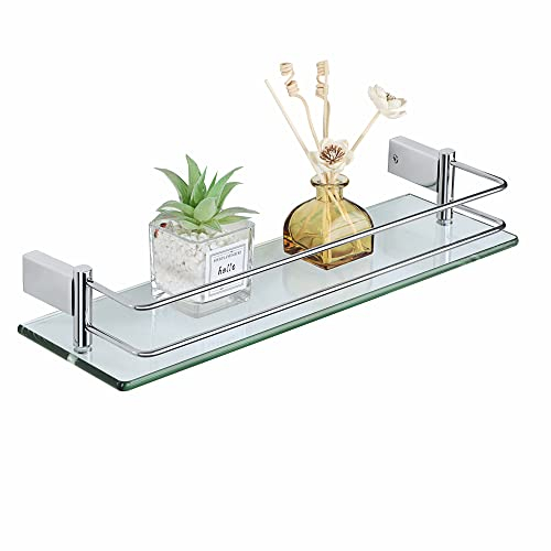 SAYAYO Estanteria Baño, Estanteria Ducha Cristal Pared Accesorios Baño Champú Organizador Baño Pulido Acero Inoxidable Soporte de Ducha de Vidrio para Baño 400mm x 130mm x 66mm, EGC1000-40-C