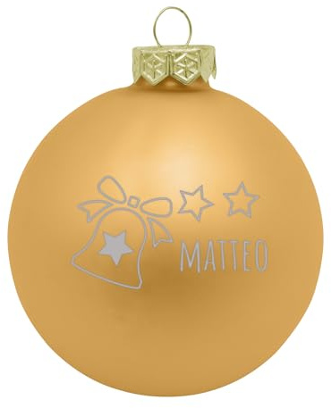 Deitert Weihnachtskugel mit Wunschtext Gravur, Ø 8cm, personalisierte Christbaumkugel aus Glas (matt), Individueller Weihnachtsbaumschmuck Namen oder Spruch, Glocke-Motiv, Gold