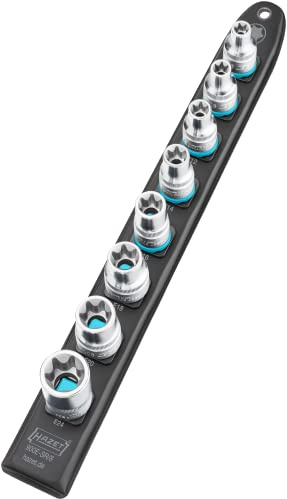 HAZET Steckleiste 900E-SR/8 | magnetische Unterseite mit 8 Steckplätzen, Antrieb: Vierkant 12,5 mm (1/2 Zoll), Abtrieb: Außen TORX® Profil | flexible Kunststoff-Steckleiste für Steckschlüssel