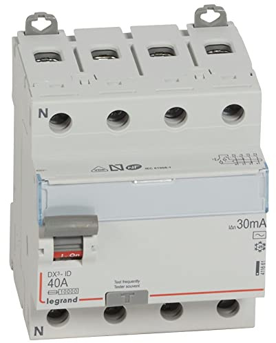 LEGRAND Interrupteur différentiel, 4P, 40 A, sensibilité de 30 mA, classe AC, DX3, 411661E