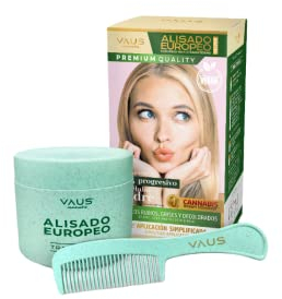 VAUS Alisado Europeo ® Made in Europe | Kit Alisador Organico Profesional cabellos rebeldes (no afro) - Tratamiento 100% Progresivo - Vegano, Keratina Organica y Envase Biodegradable - Pelo Claro