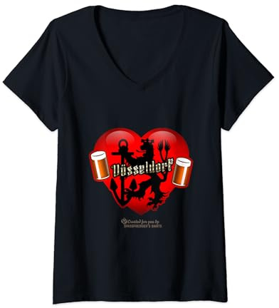 Düsseldorf Lettering Alt Beer Glass Heart Lion Düsseldorf V-Neck T-Shirt