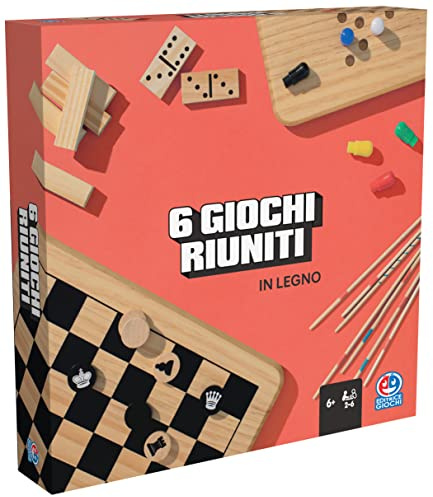Utgivare Spel, Klassiska brädspel, set med 6 brädspel av trä, schack, dam, kinesisk dam, domino, trätorn, Shangai från 6 år