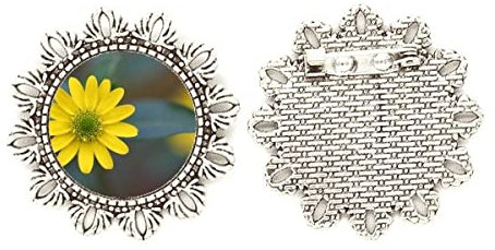 Spilla a forma di fiore in argento con crisantemo verde con fiori gialli, Medio