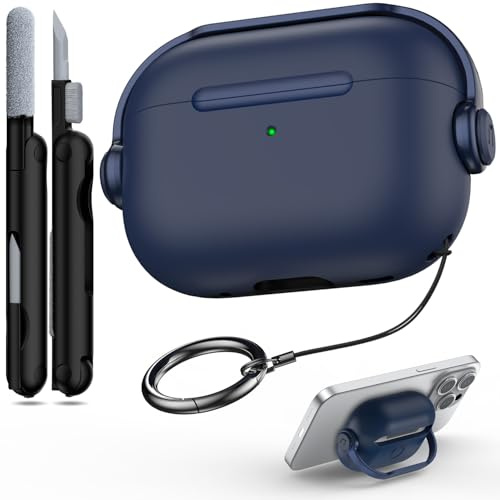 R-fun Custodia compatibile con Apple Airpods Pro (2023/2022/2019, 2a/1a generazione), cavo USB-C/Lightning, custodia per cuffie musicali con blocco di sicurezza e kit di pulizia,Blu navy