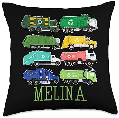 Waste Collector Dump Trash Recycling Lover Melina Trash Truck for Kids Collector Ecologist Garbage Throw Pillow, 18x18, Multicolor