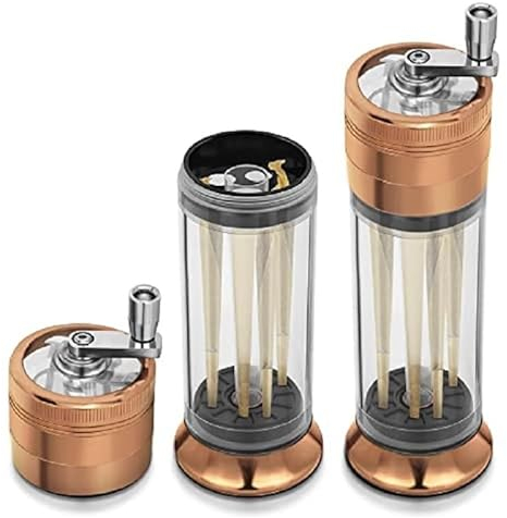 Spice Grinder 3-in-1 Hand Crank Loader Roller Crusher Filler Flower Buds Milling Grinding Storage with Magnetic Lid