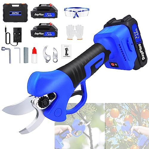 Electric Shears Cordless Secateurs & Pruning Scissors, Automatic Standby Portable Pruning Secateurs, 25mm Shear Diameter 2X 1500 mAh Batteries & Fast Charger Scissors for Orchard Pot Tree Park