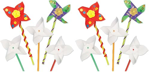 Baker Ross E1302 Bastelsets für Windrädchen für Kinder zum Selbergestalten (8 Stück), 39 cm, Weiß (Packung mit 2)