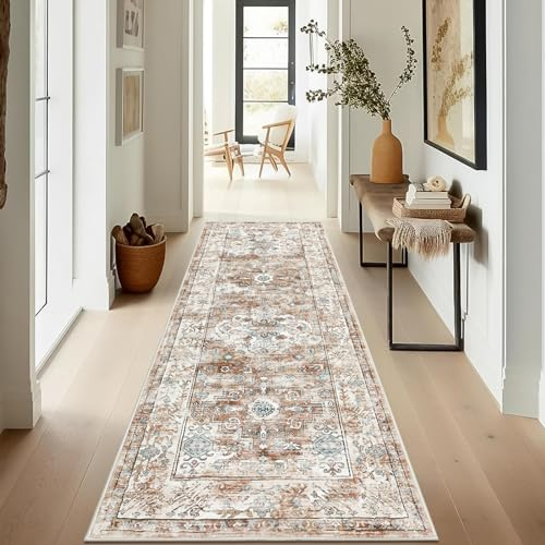 Enyhom Alfombra Pasillo Larga Vintage Alfombra Cocina Lavable Antideslizante Tapete Corredor 60 x 180 cm Suave Pelo Corto Alfombras de Pasillo para Cocina, Entrada, Dormitorio, Sala de Estar, Comedor