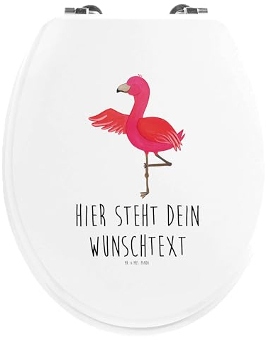 Mr. & Mrs. Panda Personalisierter WC Sitz Motiv Flamingo Yoga - Personalisierte Geschenke, Toilettensitz, Entspannung, Klodeckel, Toilettendeckel mit Namen, Aufgeregt, WC-Deckel, Yogi, Baum, Klobrille