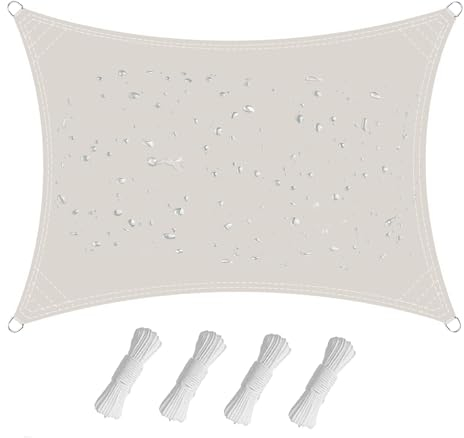 Sonnensege Wasserdicht,95% UV-Schutz mit Ösen,Wasserdicht Reißfest,Sonnensegel mit Befestigungsseile für Garten und Balkon Weiß-A 1 x 2 M