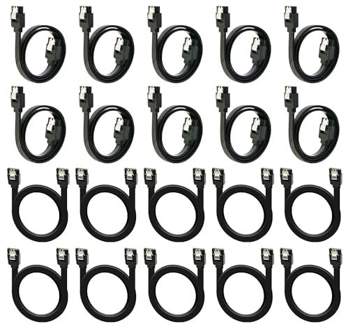 CenryKay Lot de 20 câbles SATA III, 6 Gbit/s, droits pour disque dur SDD, avec loquet de verrouillage, 40,6 cm
