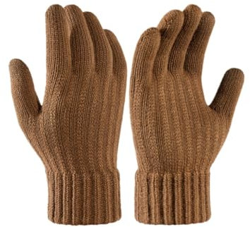 Warme Strickhandschuhe für Herren kältebeständig plus einfarbige Finger-Touchscreen-Handschuhe aus Samt braun Einheitsgröße