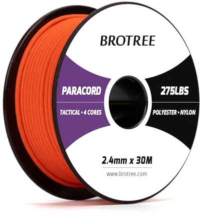 Brotree Paracorde 2,4mm Corde 275 Nylon 30M 4 Brins Bobine - 125KG Max | Noir, 100% Nylon, UV résistance, Pour Bracelet, Artisanat, Camping, Survie, Extérieure