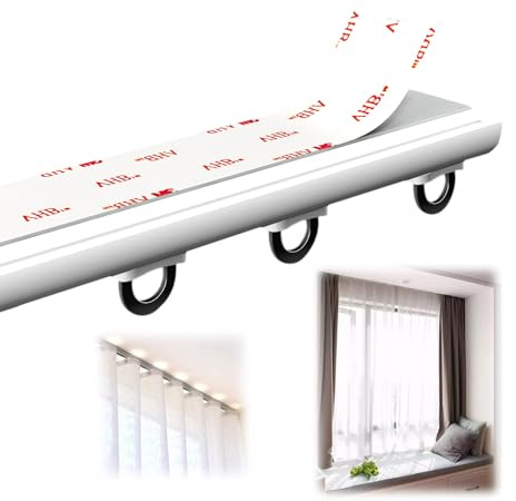 1m ~ 10m Vorhangschiene Selbstklebende Silence-Schiene Mit Riemenscheiben Haken Für Badezimmer Wohnmobil Raumteiler Stromlinienförmiges Aluminium-Vorhangschienen-Set(Farbe:White,Size:140cm)
