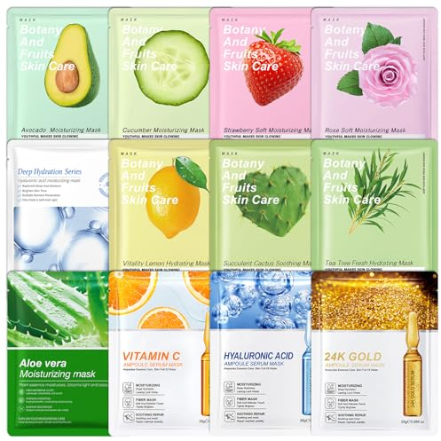 12 tipi Daily Care Maschera per il viso,Maschera Facial Sheet Pack,Maschera Viso per Idratanti,Sheet Face Mask,Maschere Viso in Tessuto,Maschera Viso per Idratanti.