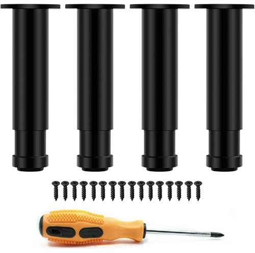 QINFZY 4 stück verstellbare Schwarze Metall-Möbelfüße, 15-19 cm, höhenverstellbar um 0-40 mm, Sofafüße, Schrankfüße, Bettbeine für Verschiedene Möbel geeignet.