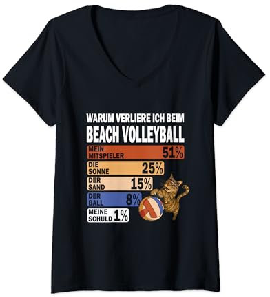 Damen Retro Beach Volleyball Motiv Ausrede Verlierer Training T-Shirt mit V-Ausschnitt