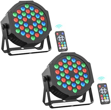 Rtktoup 2PCS 36 Lucis Par LED, Luci da Palcoscenico RGB, Luci da Discoteca-dmx con Telecomando, Faretti ad Effetto con Controllo Attivato dal Suono, per Bar Matrimoni Feste Compleanno Halloween Natale