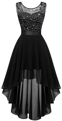 BeryLove Sequin Homecoming Formal Dresses for Women Cocktail Sleeveless Wedding Guest Dress Party Prom High Low Evening Gowns 35XP Black L