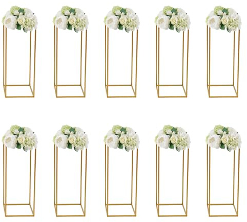 Fridgestea 10er Set Hochzeit Blumenständer, Hochzeit Herzstücke, Metall Pflanzenständer, Eckig Blumenhocker Blumentopfständer Blumenhalter Metallständer, 24x24x60cm